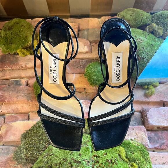 JIMMY CHOO Omna 230 Nori 85 Black Strappy Heels SZ 36.5 (6.5 US) - Picture 3 of 8